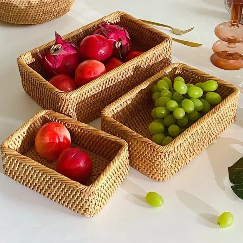 handgeweven opbergmand Rotan opbergvak Rieten mandBread Fruit Ontbijt Thee Picknickmand Keuken Opbergmand