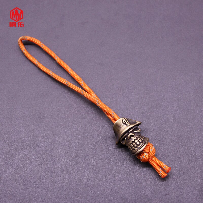 1Pc Retro Messing Koper Schedel Mes Kralen Pirate Captain Paracord Kralen Lanyard Hangers: Oranje