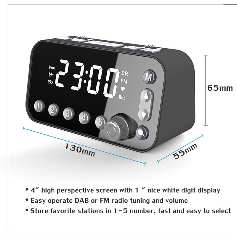 Dab/Fm Wekker Radio, Groot Scherm, Dual Wekkers, dual Usb Mobiele Telefoon Opladen Gaten, Verstelbare Display Helderheid