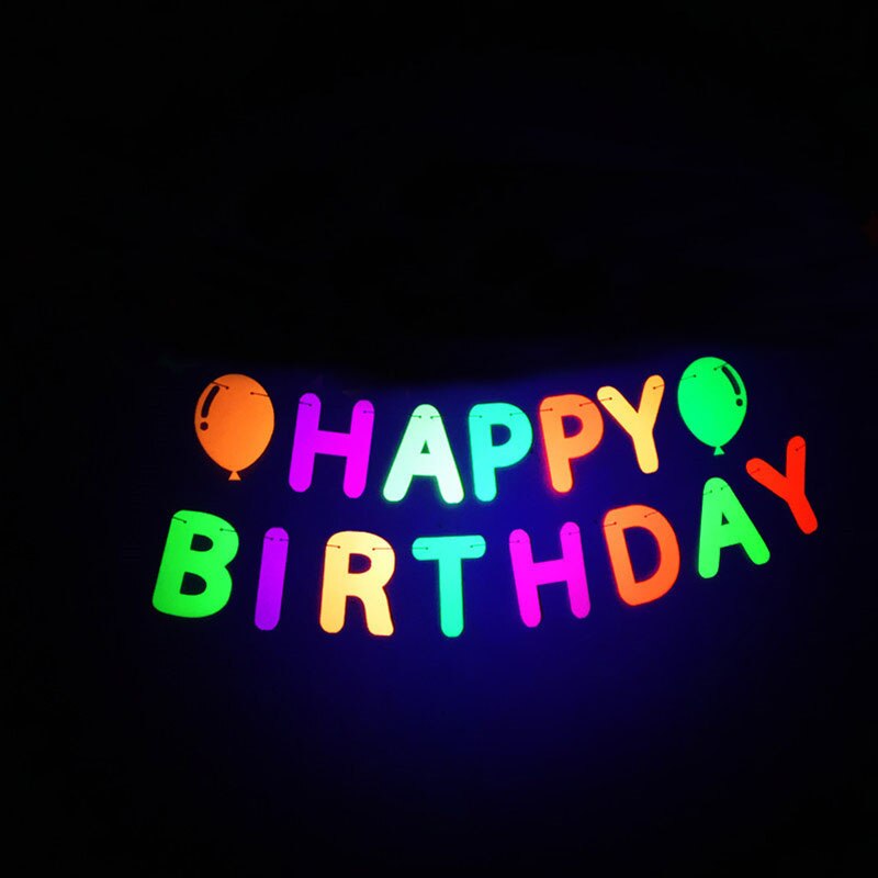 1set Glow In The Dark Party Happy Birthday Paper Garland Banner Neon Birthday Fluorescent Blacklight UV: 1set