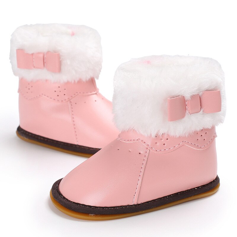 Lente en Herfst 0-1 jaar oude vrouwelijke baby rubber onderkant plus katoen warme snowboots baby schoenen peuter schoenen: Roze / 0-6 months