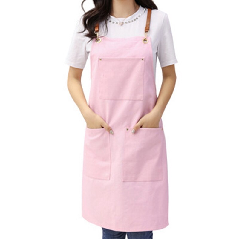 Barber Apron Canvas Hanging Neck Apron Unisex Kitchen Pinafore Hotel Restaurant Cafe Barber Shop Bakery Shop Waiter Work Uniform: Pink
