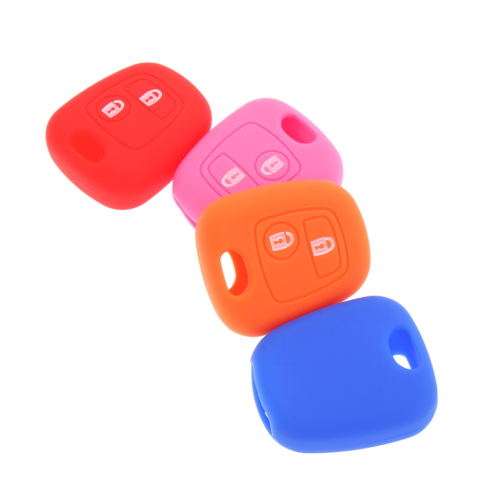 Capa de chave de carro de silicone, para peugeot 206 307 207, 2 botões, capa de chave de carro, suporte, conjunto de chave remota, imperdível capa protetora de chave macia