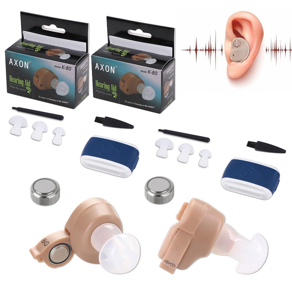 2 stk høreapparat in-ear lydforstærker audiphone stemmeforstærker høreapparater til døvhed døv gammel mand ældre med batteri