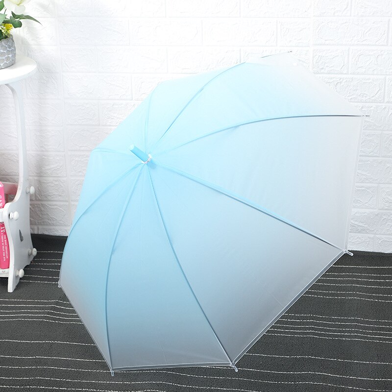 Small Fresh Long Handle Umbrella Transparent Color Gradient Umbrella Straight Umbrella Frosted Film Dance Lady Umbrella: Blue