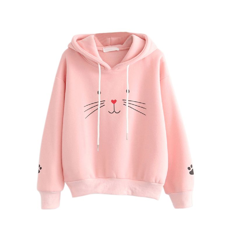 Sport söt katt jacka sweatshirt basket hoodie plus sammet dam enfärgad långärmad jacka sudadera deportiva mujer