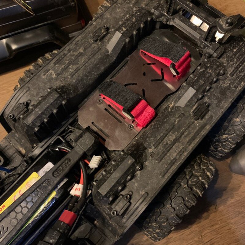 TRX-6 Placa de bandeja de batería adicional de acero inoxidable 150X65mm con lazo para 1/10 coche trepador de control remoto Traxxas TRX6
