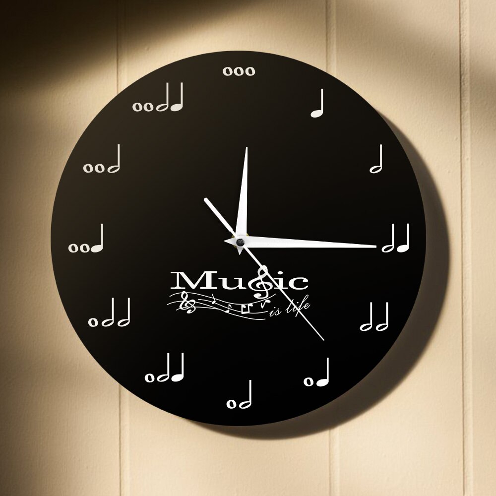 Music Is Life Inspirational Wall Clock Music Notes Musical Clock Treble Clef Stave Music Studio Hanging Wall Watch Musician