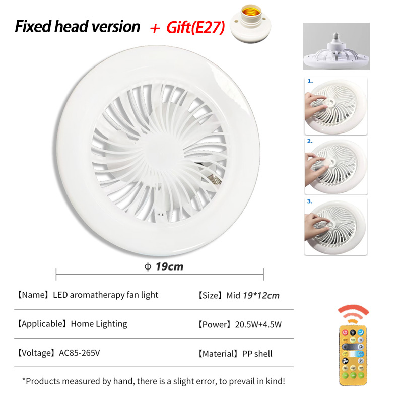Luz de ventilador de aromaterapia 3 en 1, lámpara de ventilador de techo E27 de 30W, Control remoto, iluminación tricolor, luz LED de pared fija y Universal: M / Blanco