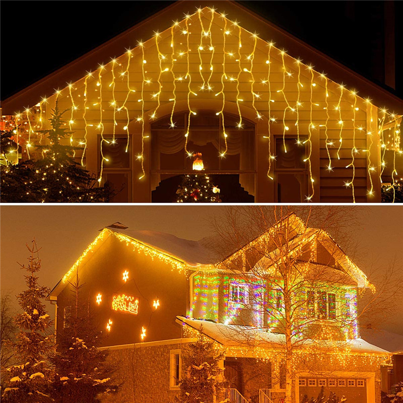 Luces LED de Navidad impermeables, cortina de ventana de 5m, luz de hadas con 19 gotas para casa, Villa, aleros, centro comercial, Hotel, decoración de balcón