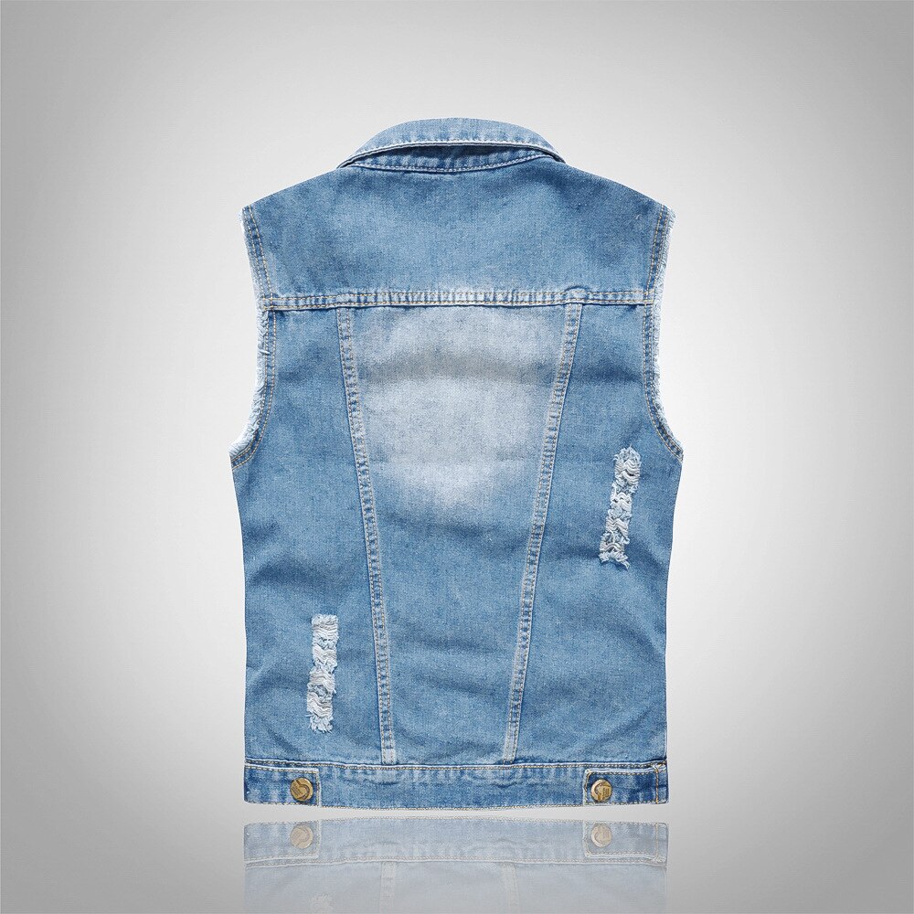 Mens Cotton Denim Sleeveless Vest Men Blue Denim Jeans Clothes Male Cowboy Denim Vest Plus Size 6XL