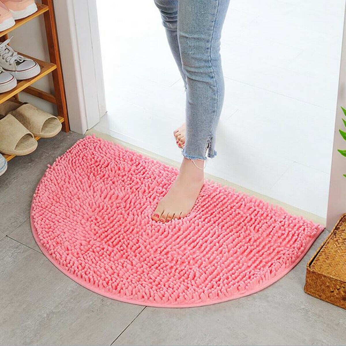 Half Moon Round Semi Circle Machine Washable Rubber Back Mat Bathroom Rug