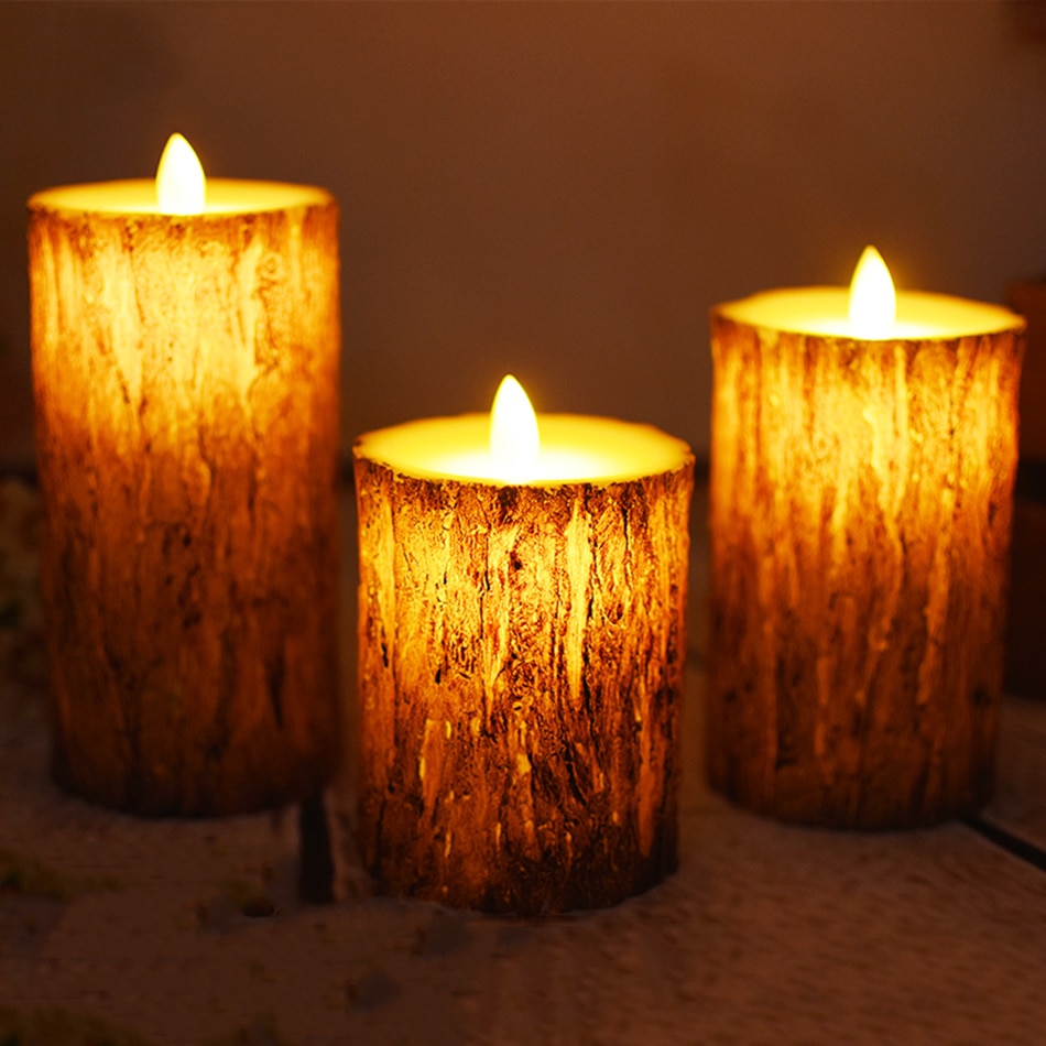 Unieke pijnboom afwerking led kaars met dansende vlam, halloween/Kerst kaars licht decoratieve led nachtlampje