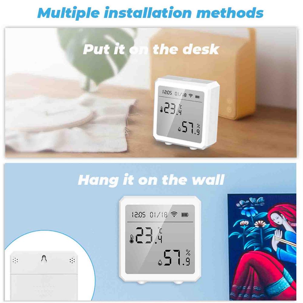 WiFi+Bluetooth Tuya Smart Temperature and Humidity Sensor , Smart Home Hygrometer Thermometer for Alexa and Google Home