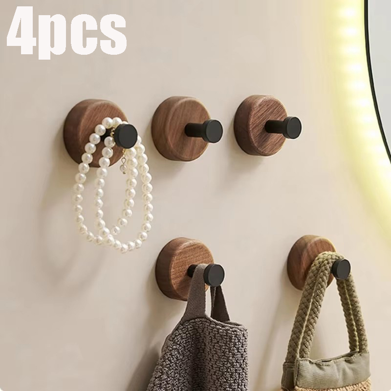 Ganchos autoadhesivos de madera maciza, colgador colgante de nogal, gancho de pared para baño, estante de almacenamiento de abrigos para dormitorio, gancho decorativo para llaves y toallas para el hogar