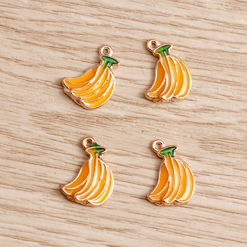 10 pçs/lote Esmalte Encantos para Brincos Pingentes Colares Fruta Morango Abacaxi Banana Laranja Encantos Artesanais Fazer Jóias: Folheado em titânio