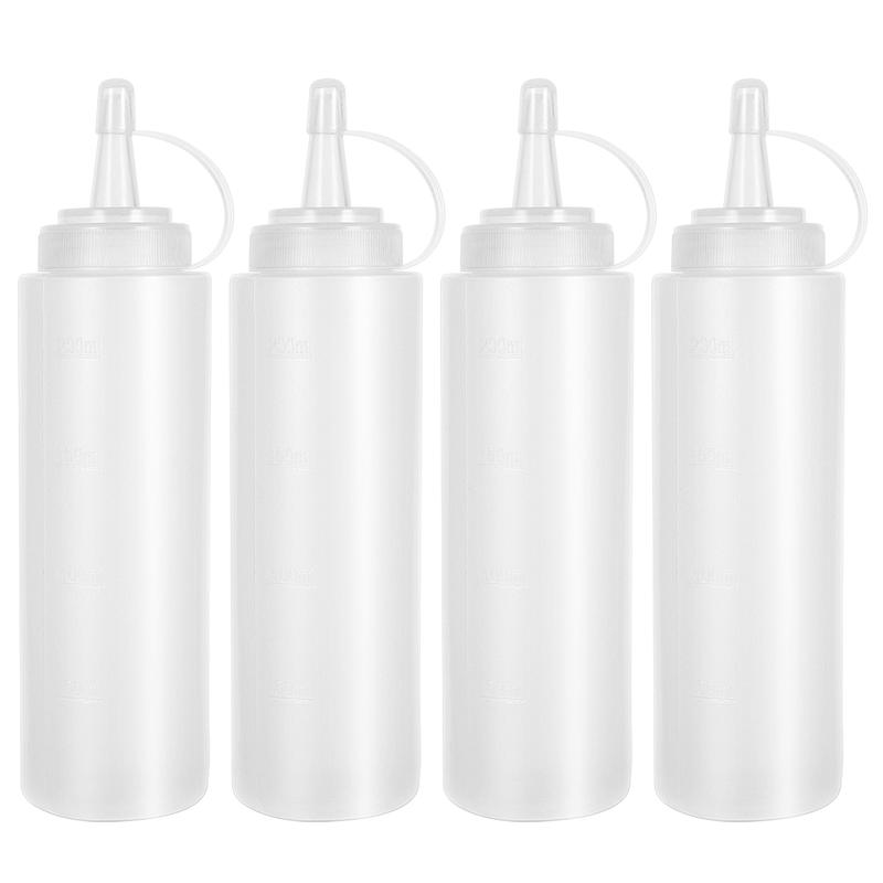 4 STUKS 200ml 8oz Squeeze Kruiderij Flessen met Twist Op Cap Deksels Top Dispensers voor Ketchup Mosterd sauzen Olijfolie BBQ Set