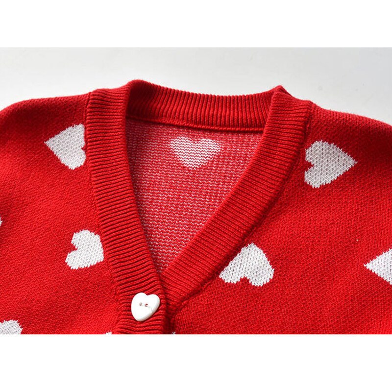 Humor Bear Girls Cardigan lavorato a maglia inverno autunno manica lunga caldo scollo a V motivo a cuore stampato maglione per bambini per 2-5 anni