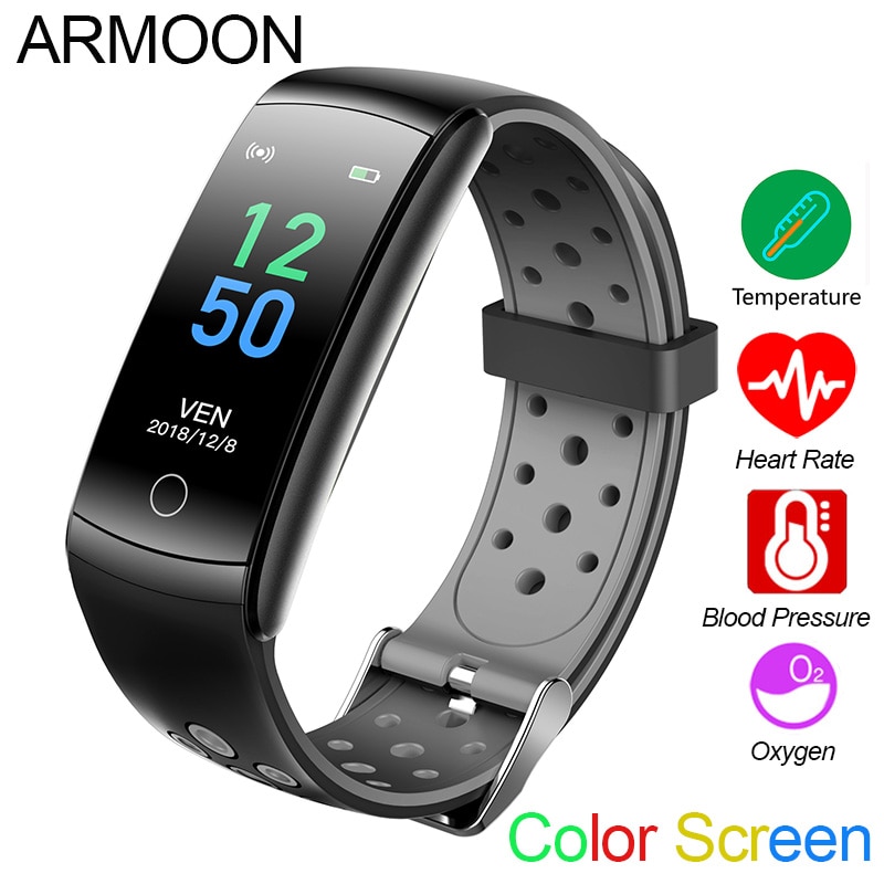 Armoon  q8t termometer smart armbånd hjertefrekvens blodtryk søvn fitness tracker temperatur mænd kvinder sportband smartwatch