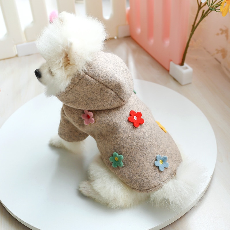 Petcircle tøj til kæledyr teddy pomeranian hundetøj små blomster uldne uldne tyk efterår og vinter tøj