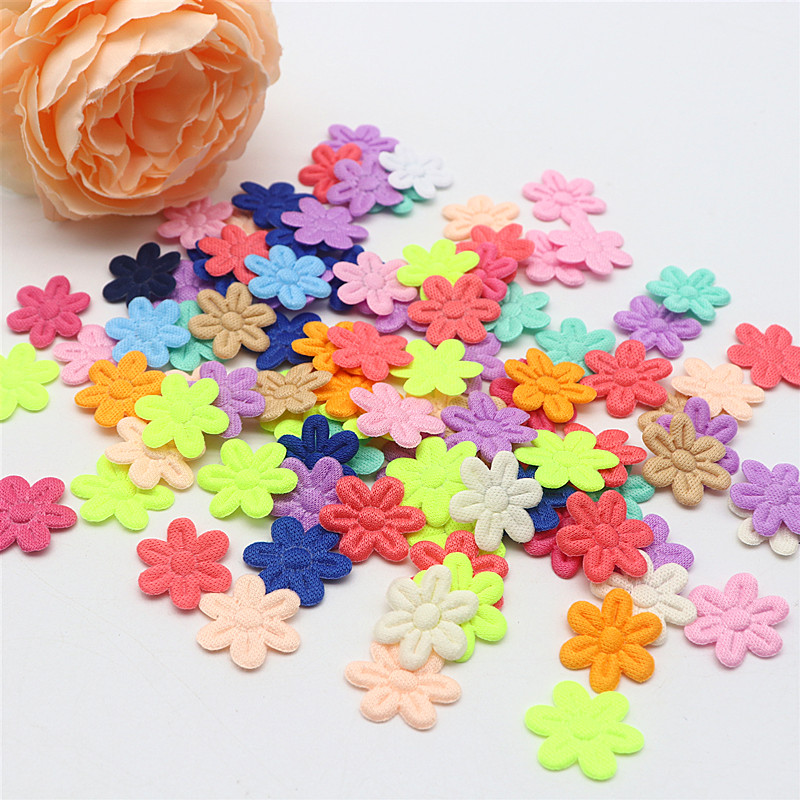Tela de 2cm con cinco pétalos de flores en relieve, accesorios de tela de joyería DIY, Material de pegatinas de tela