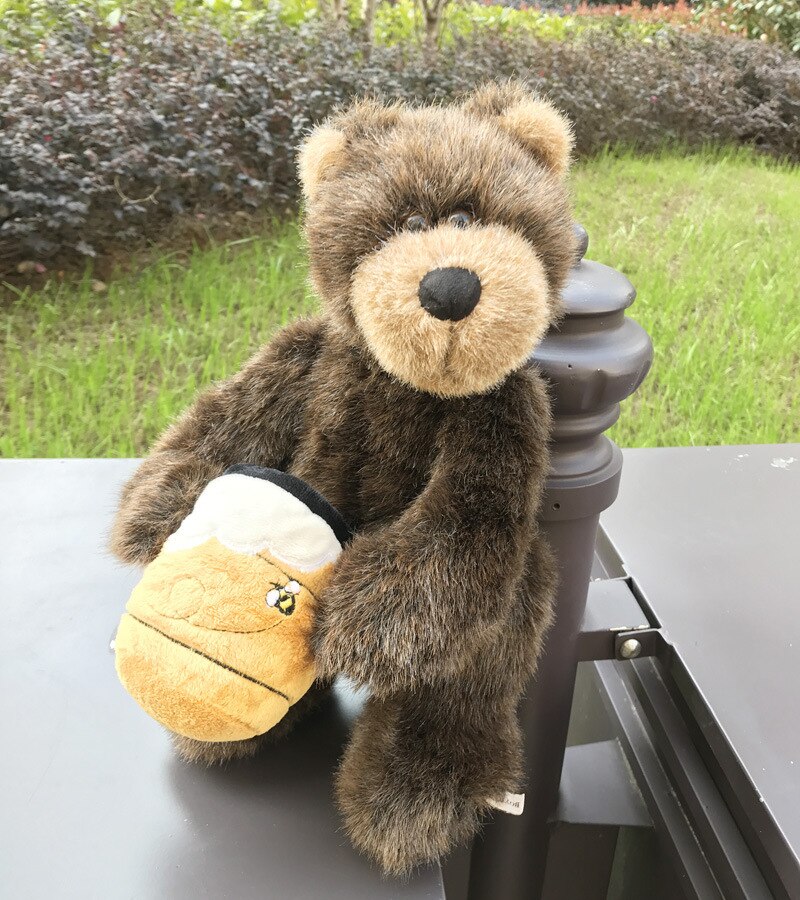 36cm ours en peluche porte-bonheur pour noël tenant un pot de miel ours en peluche marron articulé poupée jouet pour enfants peut s'asseoir et se tenir debout