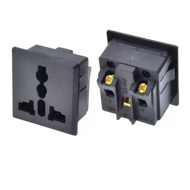 AC socket panel British standard three plug with security door 13A black lock screw embedded cabinet desktop socket module: green / US Plug