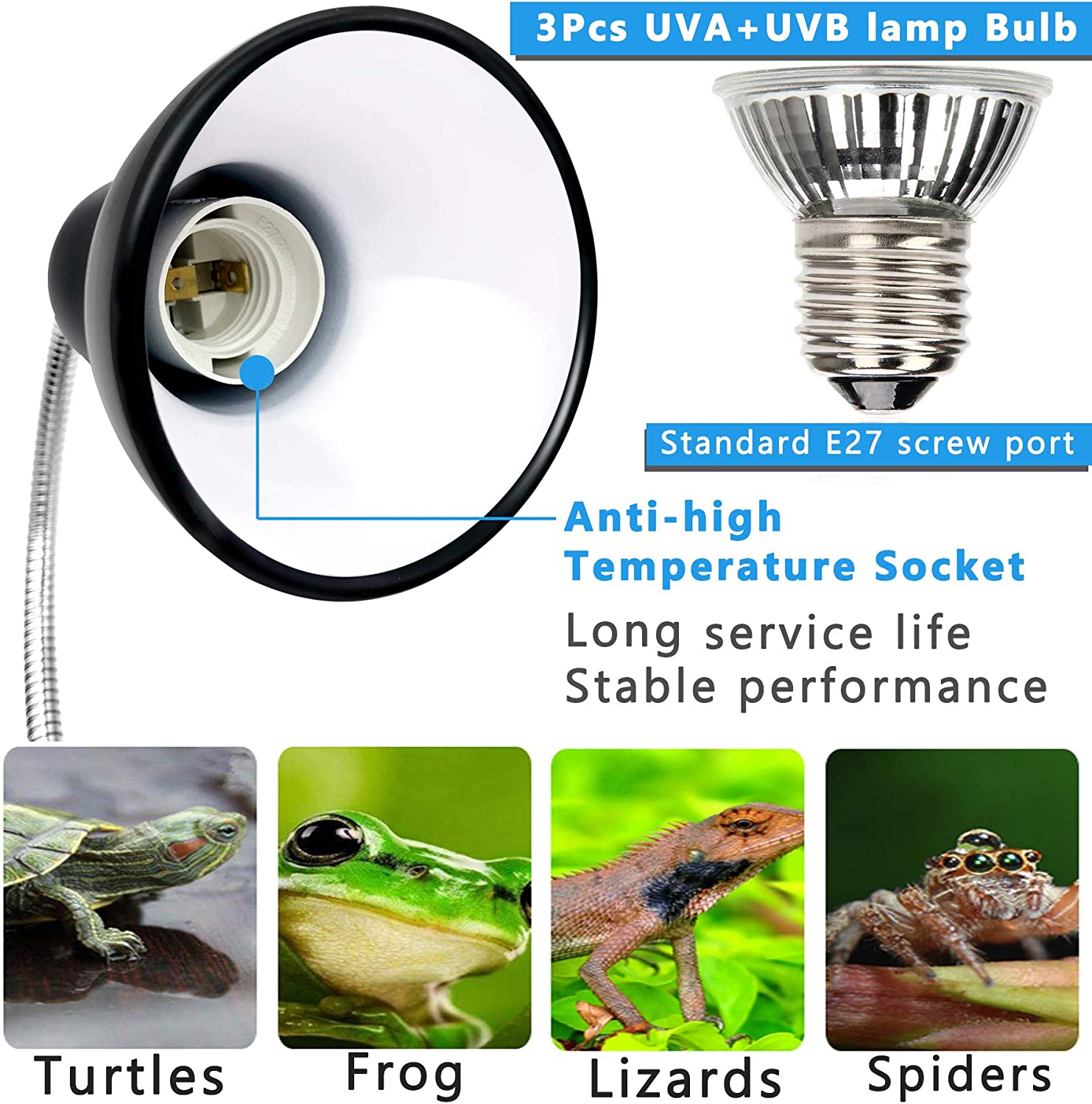 BENE Reptile Heating Basking Lamp, Bearded dragon Fixture Brooder for Aquatic Turtles Tortoise Snake Lizards Terrarium Amphibian