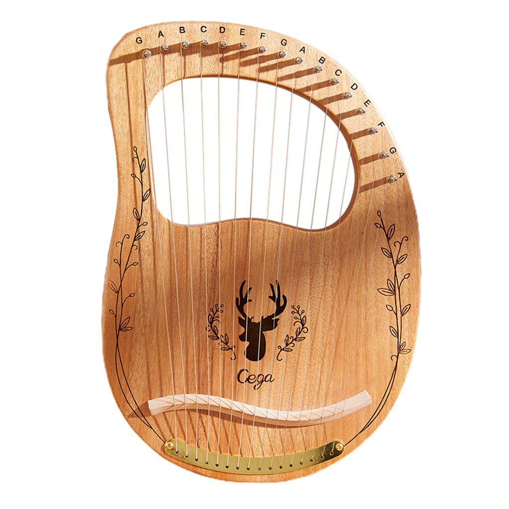 Lyre – harpe en acajou avec 16 cordes métalliques, cerf/Lyra/harpe gravée avec étui de transport et clé de réglage gratuite