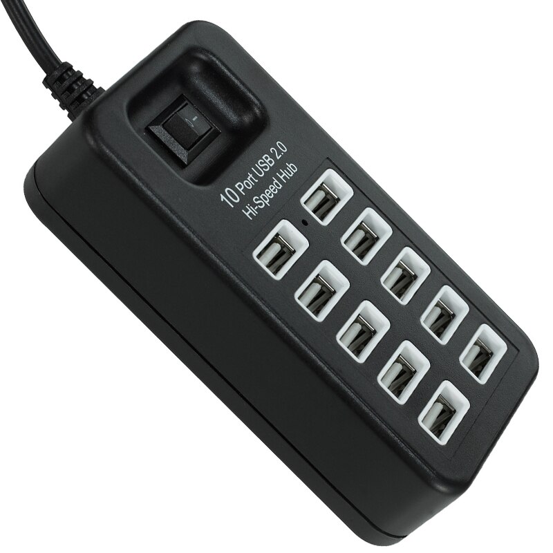 10 ports USB 2.0 répartiteur de moyeu Expansion haute vitesse adaptateur d'extension interrupteur marche/arrêt pour ordinateur portable
