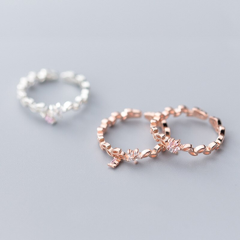 MloveAcc Fresh Flower 925 Sterling Silver Temperament Personality Literary Korea Female Resizable Opening Rings