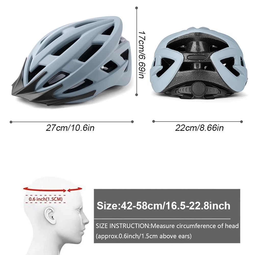 Bike Helmet for Adult Men Women with Suggested Fit 58-62cm, Lightweight with Adjustable Side and Chin Strap, Bike Accessories