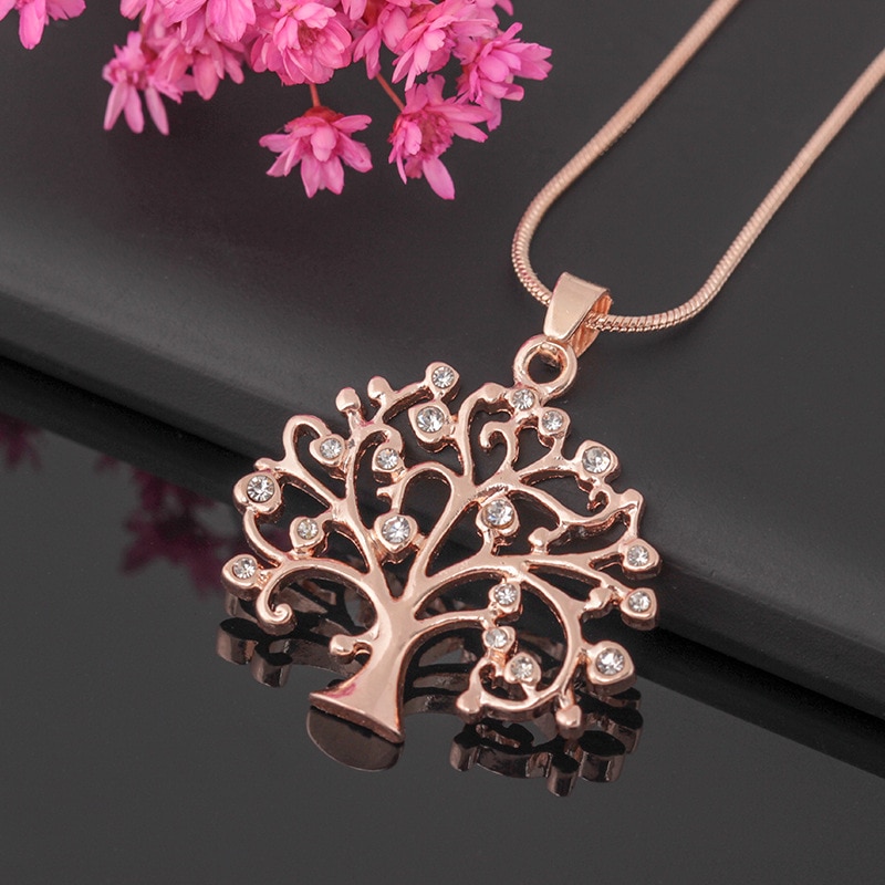 3 kleur Wensboom Hanger Vrouwen Ketting Delicate Micro Inzet Crystal Zirkoon Leven Boom Sleutelbeen Ketting voor Vrouwen Sieraden