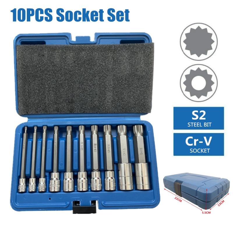 10PCS XZN Triple Vierkante Spline Bit Socket Set 1/4 "3/8" 1/2 Tamper Proof Lange Bereiken Machine Reparatie auto Reparatie Professionele Tool