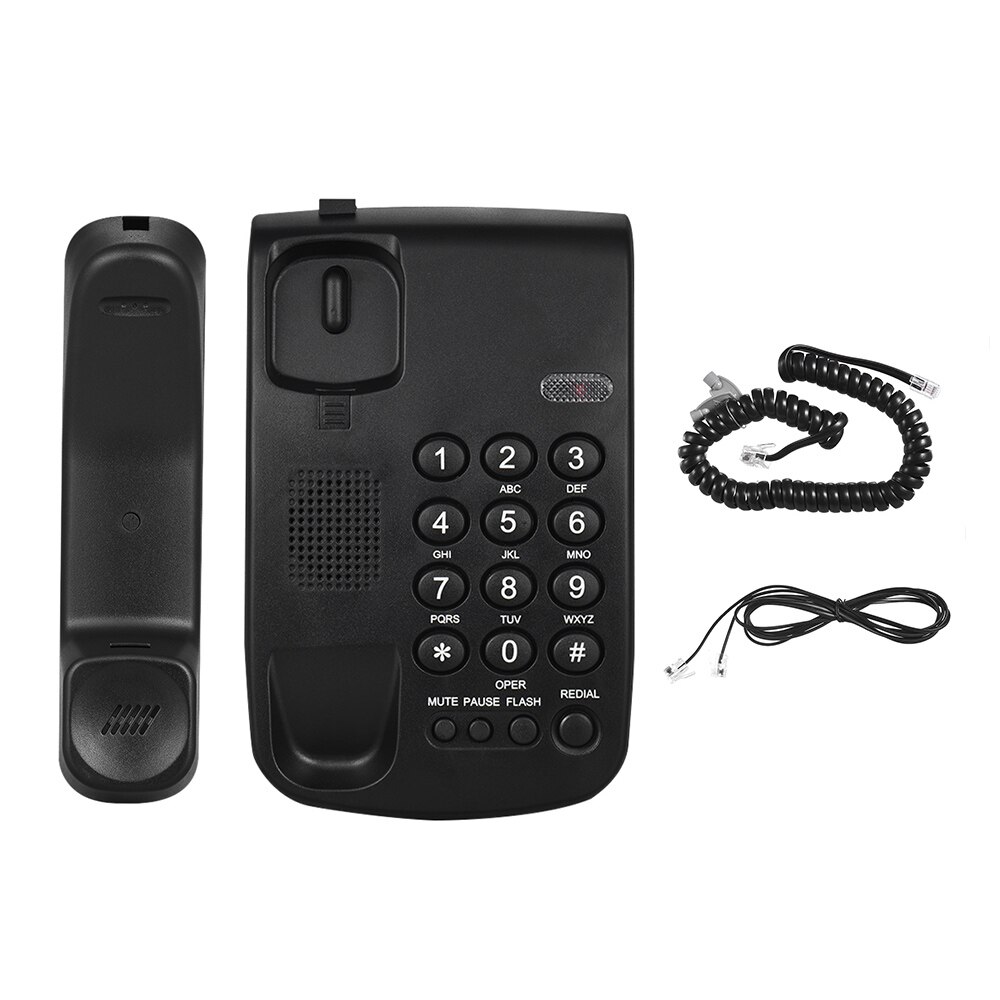 Mountable Base Portable Corded Telephone Phone Pause/ Redial/ Flash/ Mute Mechanical Lock Wall Handset for House Company Hotel: Black