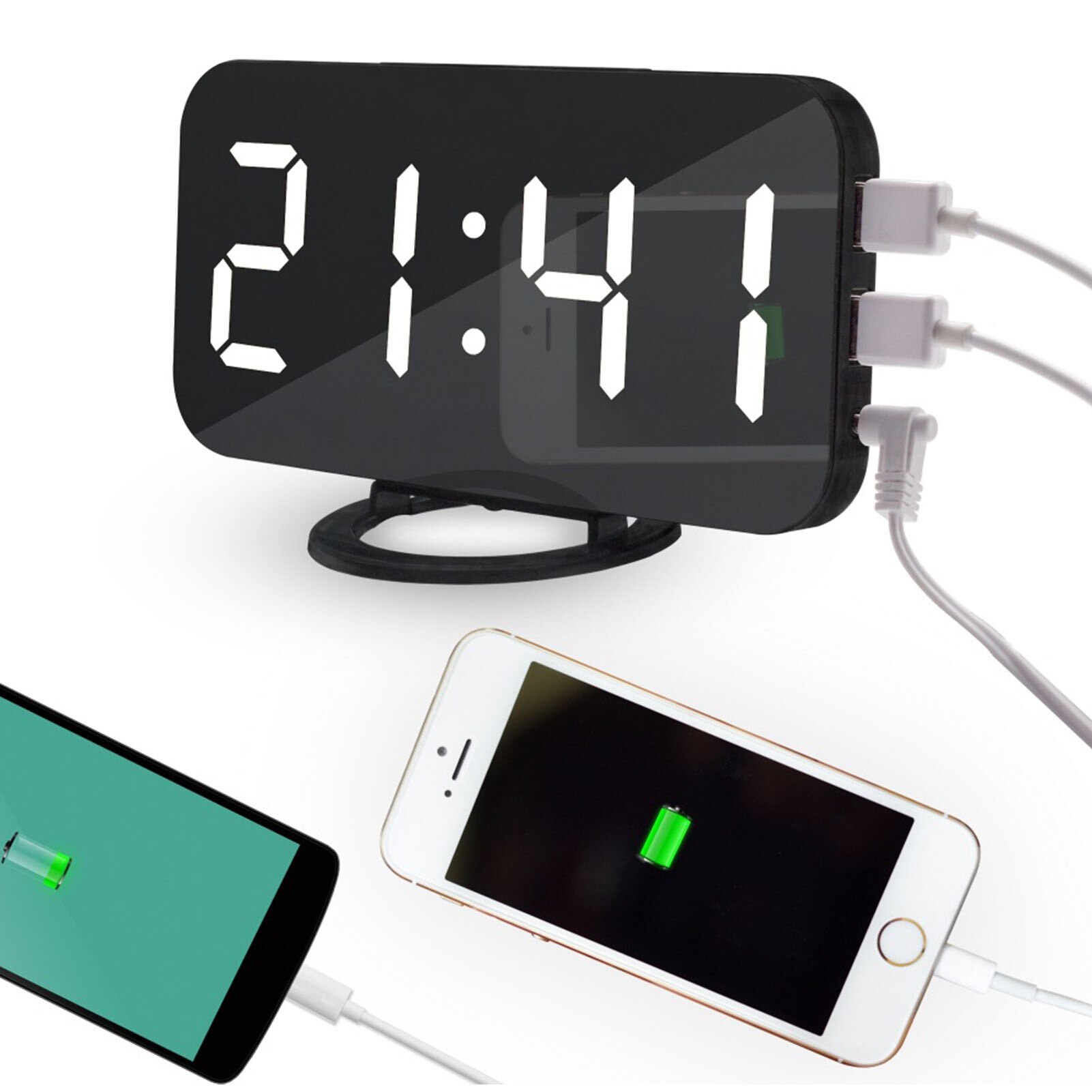 Digital LED Mirror Alarm Clock Dimmable Night Mode Bedside Clock