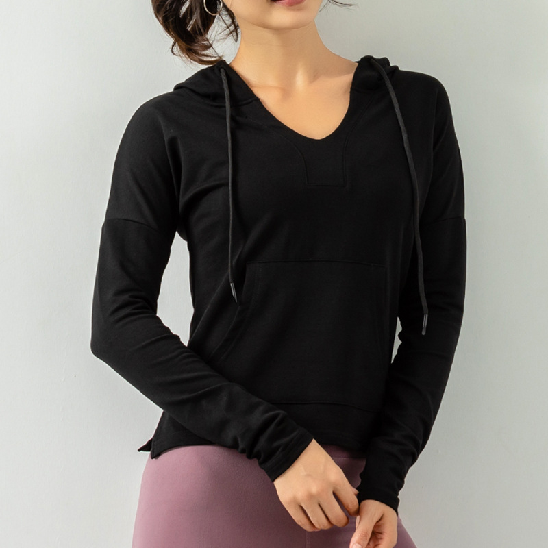 Women's Long Sleeve Workout Top - V-Neck Breathable Fitness Running Crop T-Shirt
