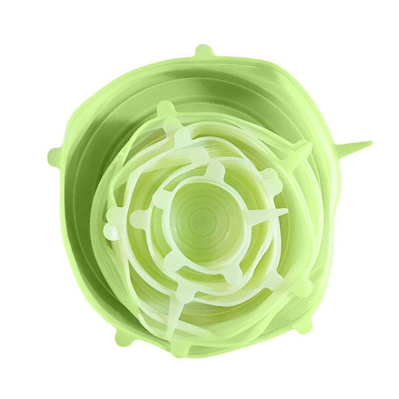 6 Pçs/set Alimentos Silicone Tampa Tampa de Silicone Reutilizável Trecho Universal Acessórios de Cozinha Para As Tampas de Panelas Tigela armazenamento de Co Y9P3: green