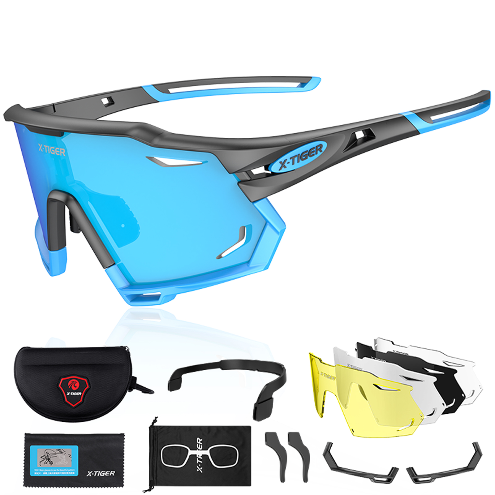X-TIGER Gafas de ciclismo polarizadas con 5 lentes intercambiables MTB Ciclismo Béisbol Correr Gafas de sol deportivas para hombres y mujeres: Rojo / Negro