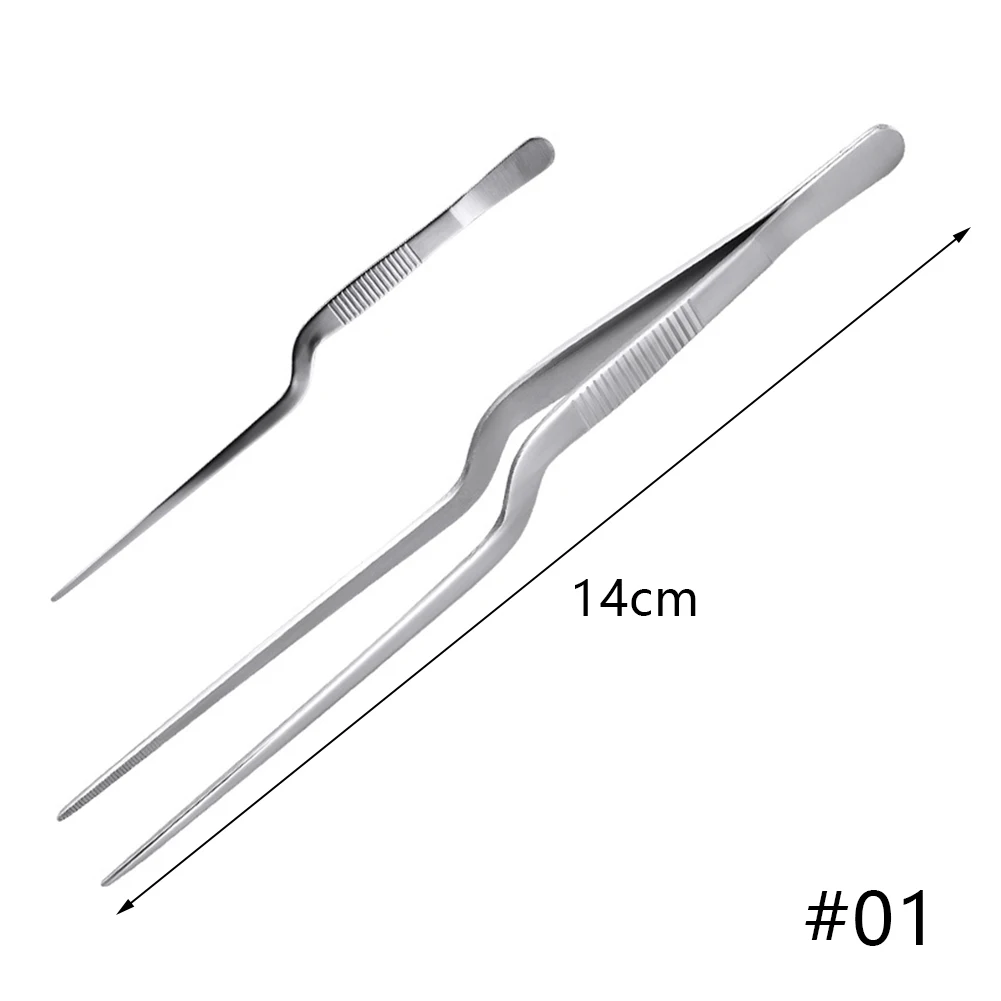 Pinces de Chef de cuisine de précision en acier inoxydable, 3 tailles, pincettes pour la cuisine des aliments, pique-nique Barbecue, décoration de gâteaux 14cm 16cm 20cm: Bent