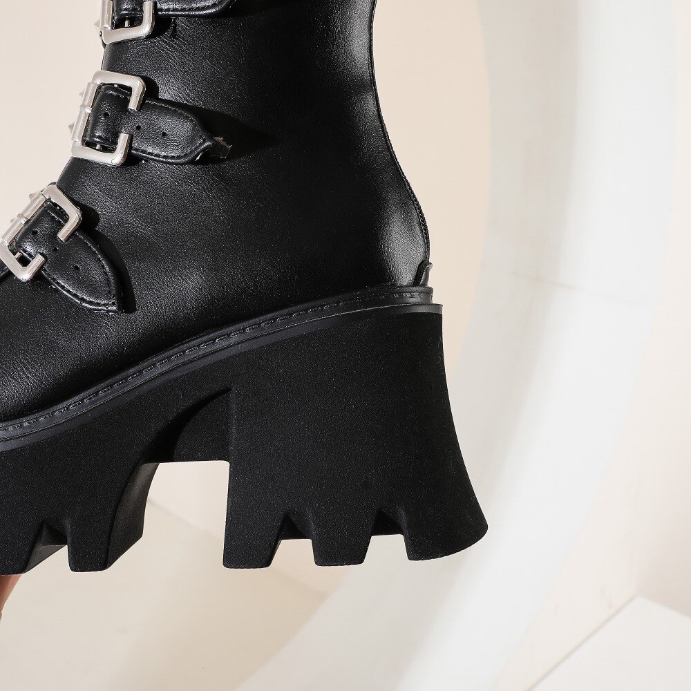 Sko til kvinder vinterstøvler kvinder demonia mid kalvstøvler punk læder platform sko goth