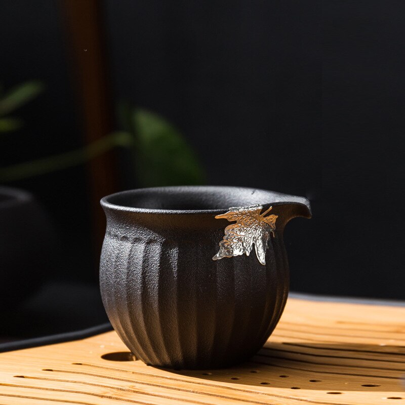 Black Pottery Pitcher Ceramic Public Cup Tea Pot Tea Stoneware Tea Pitcher Tea Strainers Cup TeaSet Siteel TeaCup with Filter