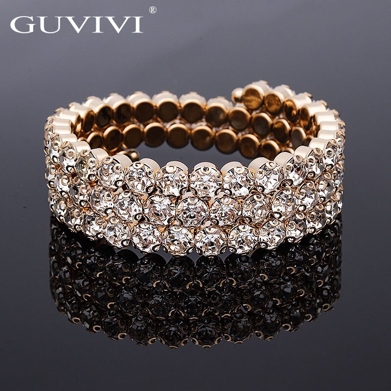 Luxe Vrouwen Multi Lagen Crystal Rhinestone Armbanden Armbanden Gouden Kleur Verstelbare Wedding Pulseras Jewelry