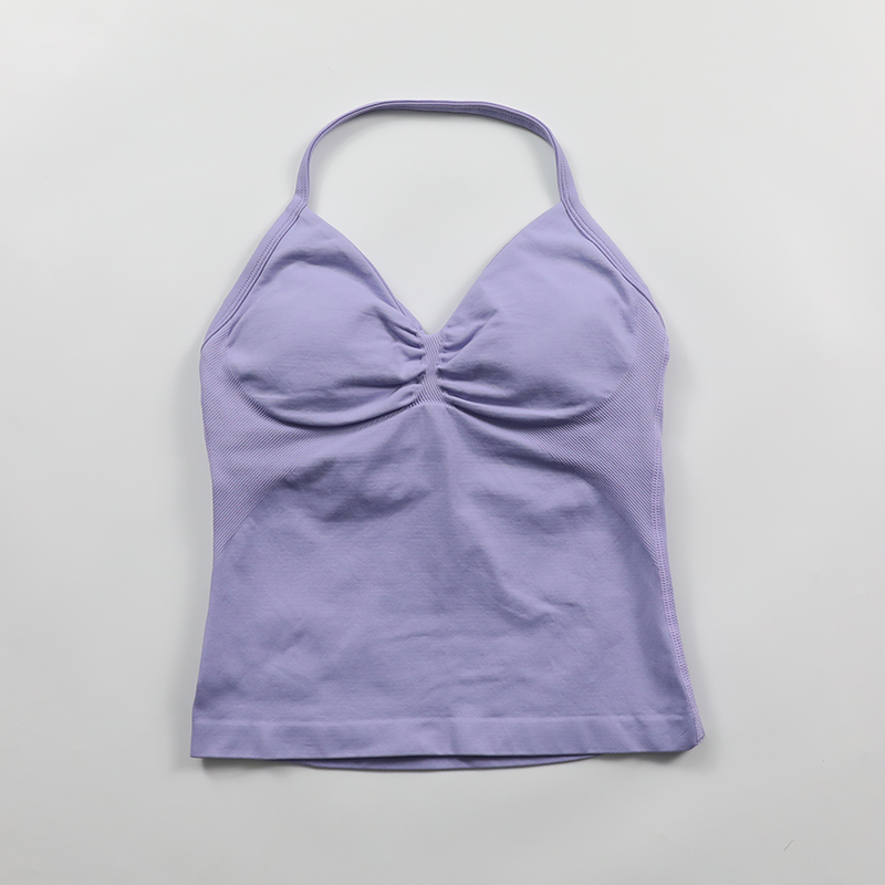 Impact Longline Strappy Top Women Seamless Yoga Tank Tops Scrunch Backless Gym Clothes Padded Workout Athletic Sleeveless Shirts: XS / Lavender