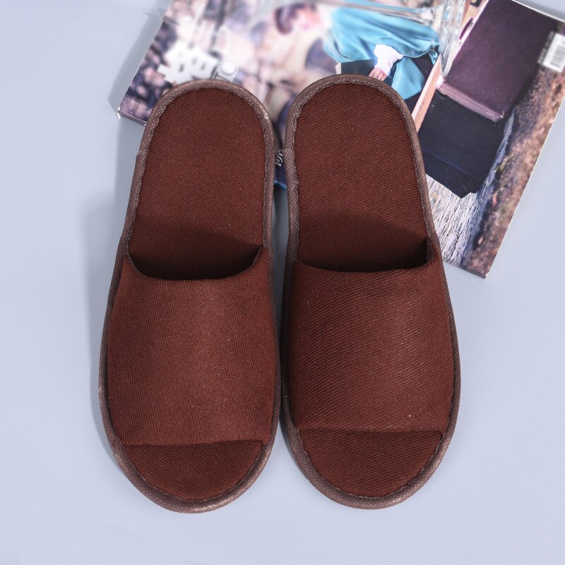 Simple Slippers Men Women Hotel Travel Spa Portable Slippers Solid Folding House Home Floor Towel Slippers Indoor: Brown