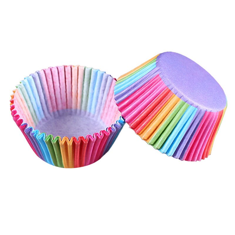 Mini rainbow 100pc cupcake liner bagekop cupcake papir muffin etuier kage æske æggetærter bakke køkken tilbehør værktøj: G183042a