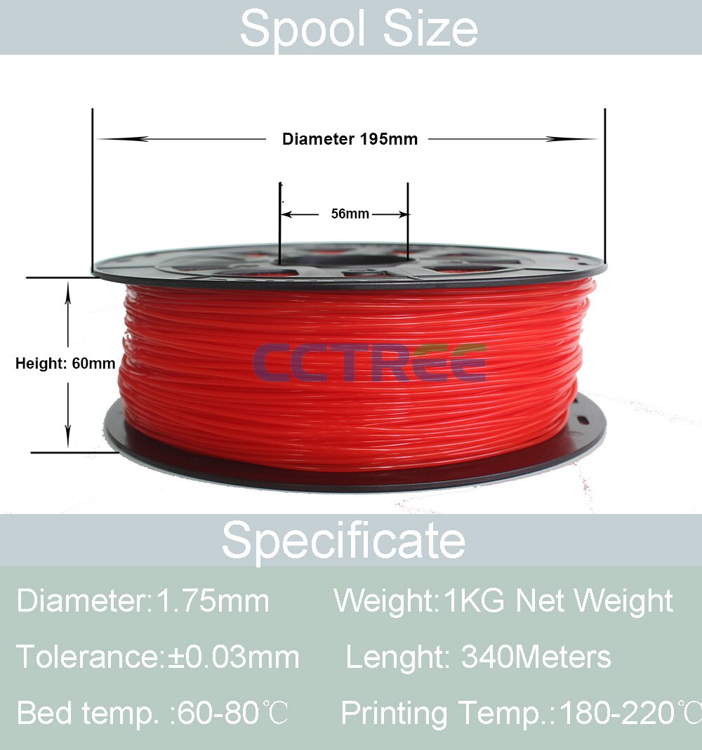 Imprimante 3D CCTREE PLA(ST-PLA) Filament 3D impression 1.75MM PLA avec 30 couleurs 1KG de poids Net