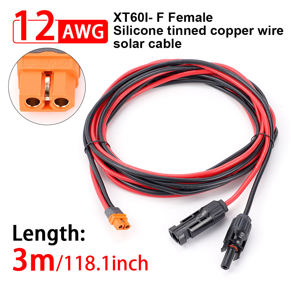 Solarstecker auf XT60I-F-Adapter, 12 AWG-Kabel, Verbindung Solarpanel-Ladekabel, 1/2/3 m, für tragbares Generator-Kraftwerk: dunkel Grau