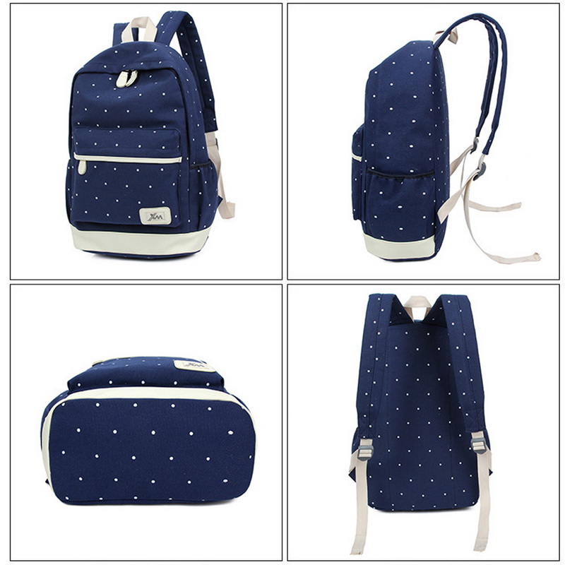 DIHOPE 3pcs/Set Dot Canvas Printing Backpack Women School Back Bags For Teenage Travel Backpacks Female Schoolbag