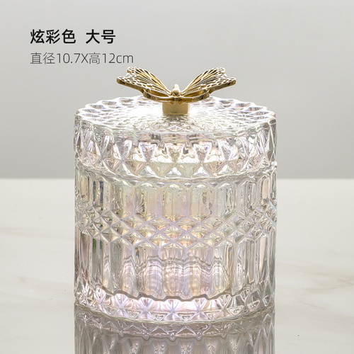 Luxe Kristal Wattenstaafje Box Gouden Vlinder Glazen Pot Snoep Jar Horloge Opbergdoos Glas Container Organizer Home Decor: E